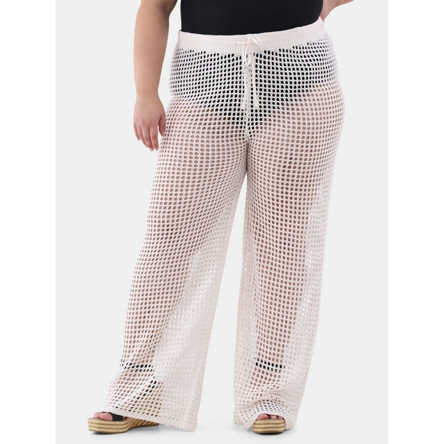 Time and Tru Women's and Women’s Plus Crochet Swim Coverup Pants, Sizes XS-2X