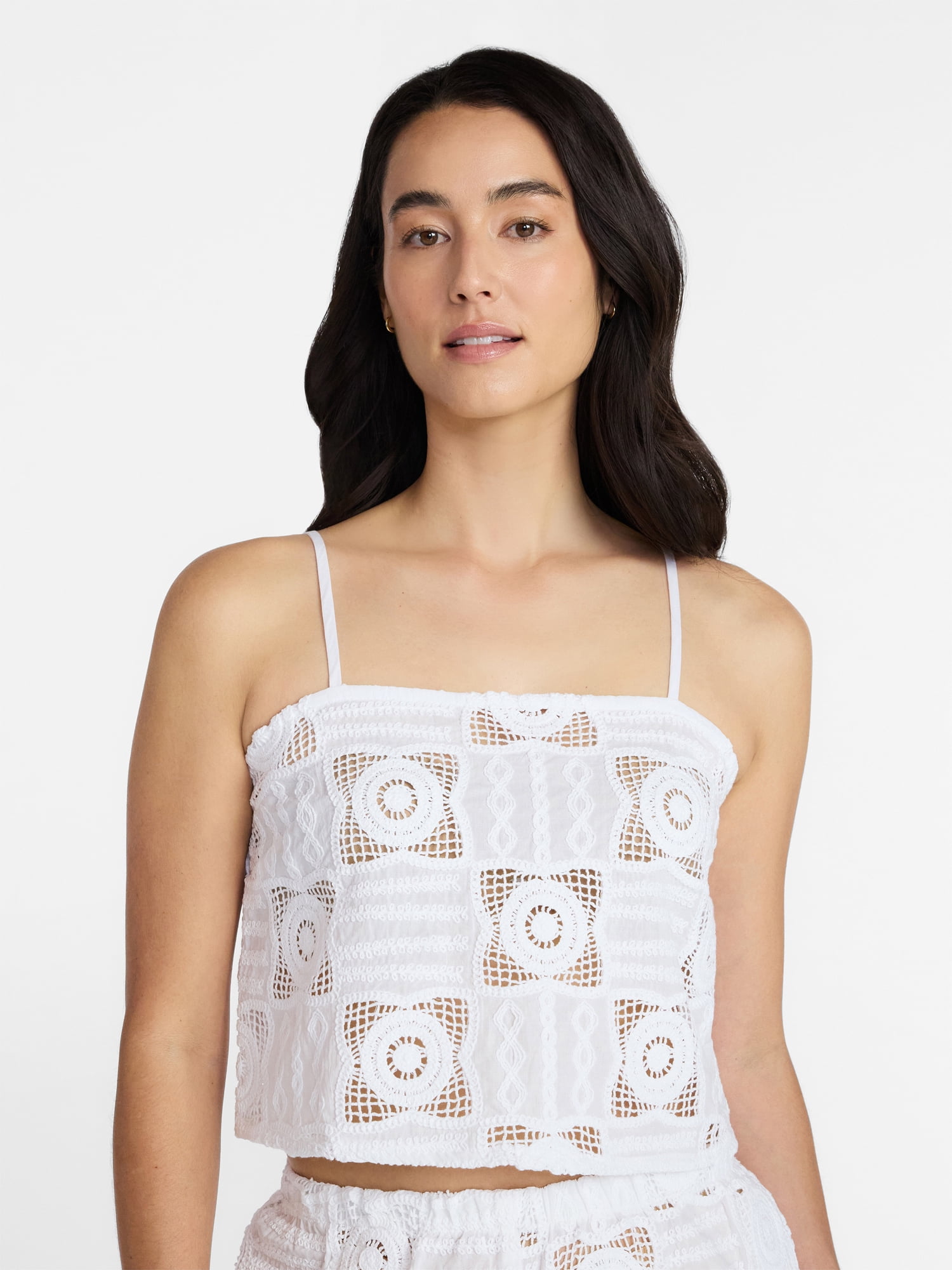 Women's and Women's Plus Cotton Crochet Coverup Tank Top, Sizes XS-3X