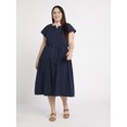 thumbnail image 1 of Time and Tru Women's and Women's Plus Double Cloth Cotton Midi Dress, Sizes XS-4X, 1 of 4