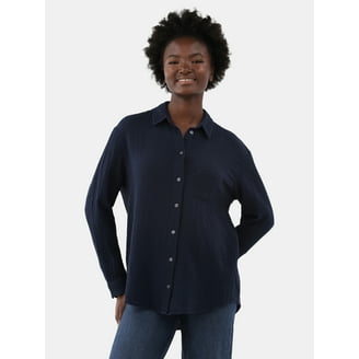 Time and Tru Women's Fleece Button Down Shirt, Plaid Jacket Layer