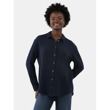 Time and Tru Women's Double Cloth Cotton Shirt, Sizes XS-XXXL