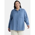 thumbnail image 1 of Time and Tru Women's Double Cloth Cotton Shirt with Long Sleeves, Sizes XS-XXXL, 1 of 5