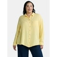 thumbnail image 1 of Time and Tru Women's Double Cloth Cotton Shirt with Long Sleeves, Sizes XS-XXXL, 1 of 5