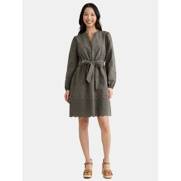 Time and Tru Women's and Women's Plus Embroidered Cotton Eyelet Dress, Sizes XS-4X