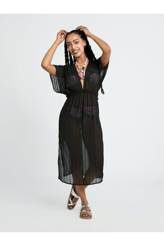 Women's and Women's Plus Embroidered Midi Caftan Coverup, Sizes XS-3X