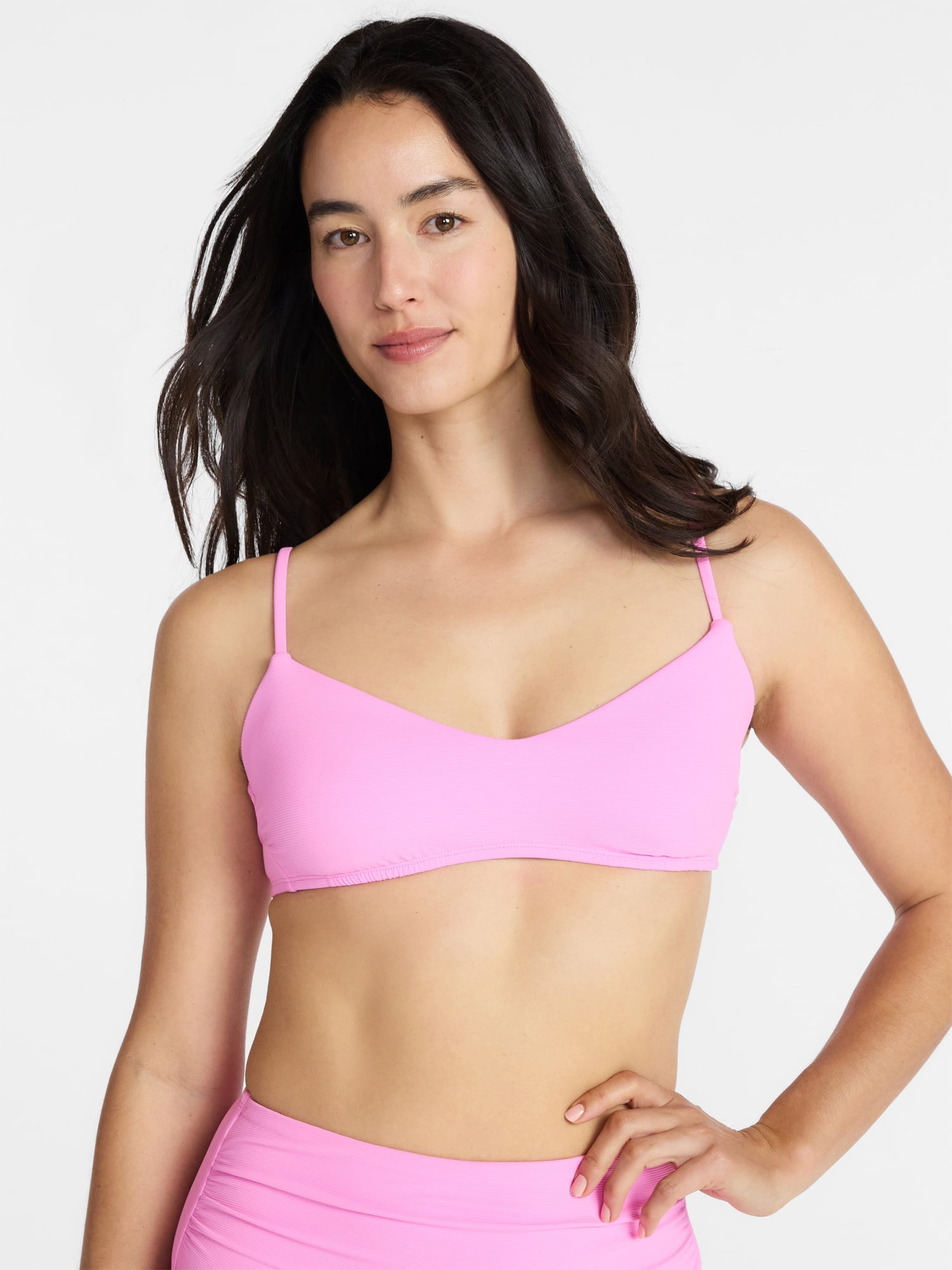 Time and Tru Women's and Women's Plus Ribbed Bralette Bikini Top, Sizes XS-3X