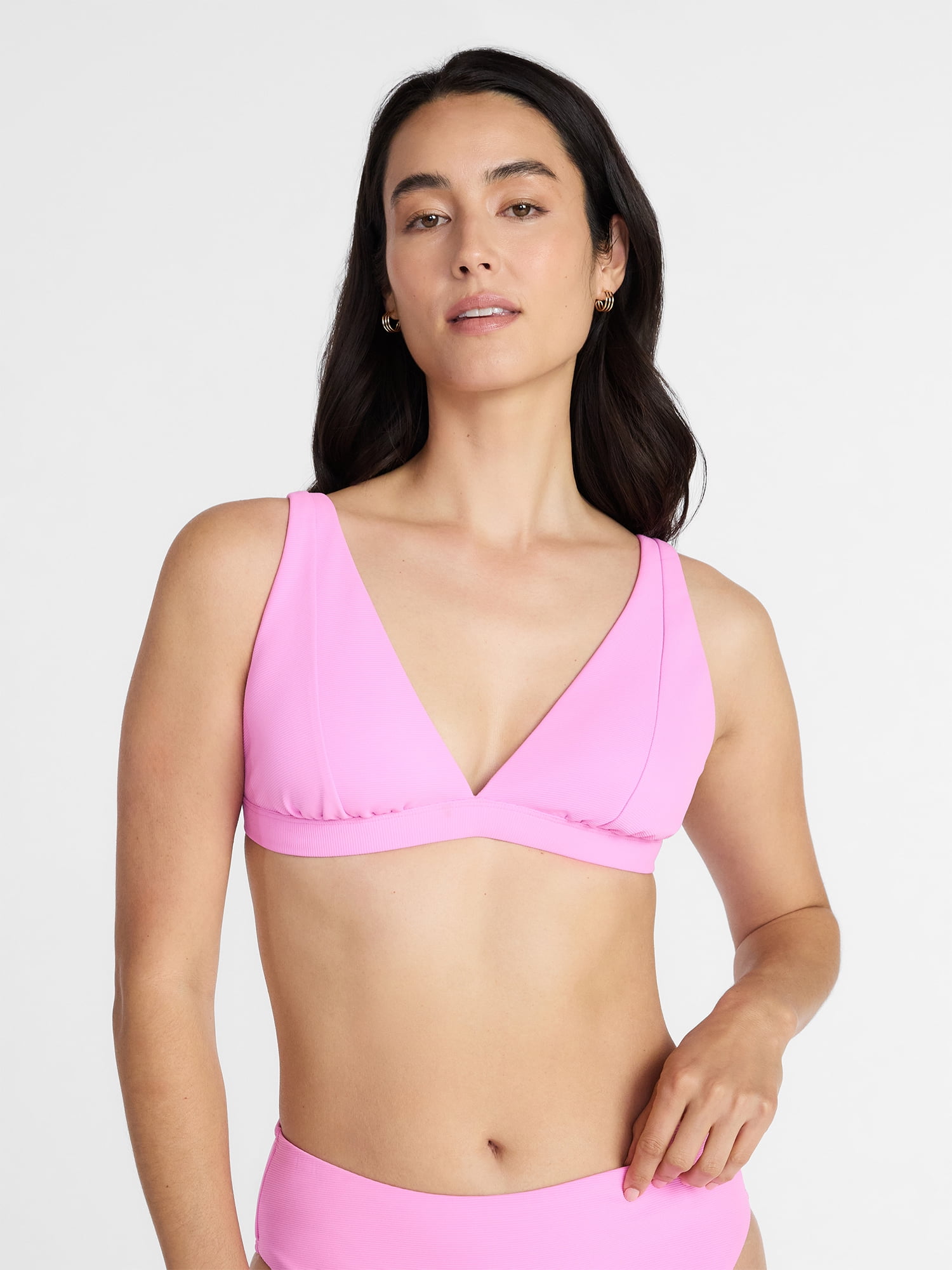 Time and Tru Women's and Women's Plus Ribbed Tall Triangle Bikini Top, Sizes XS-3X