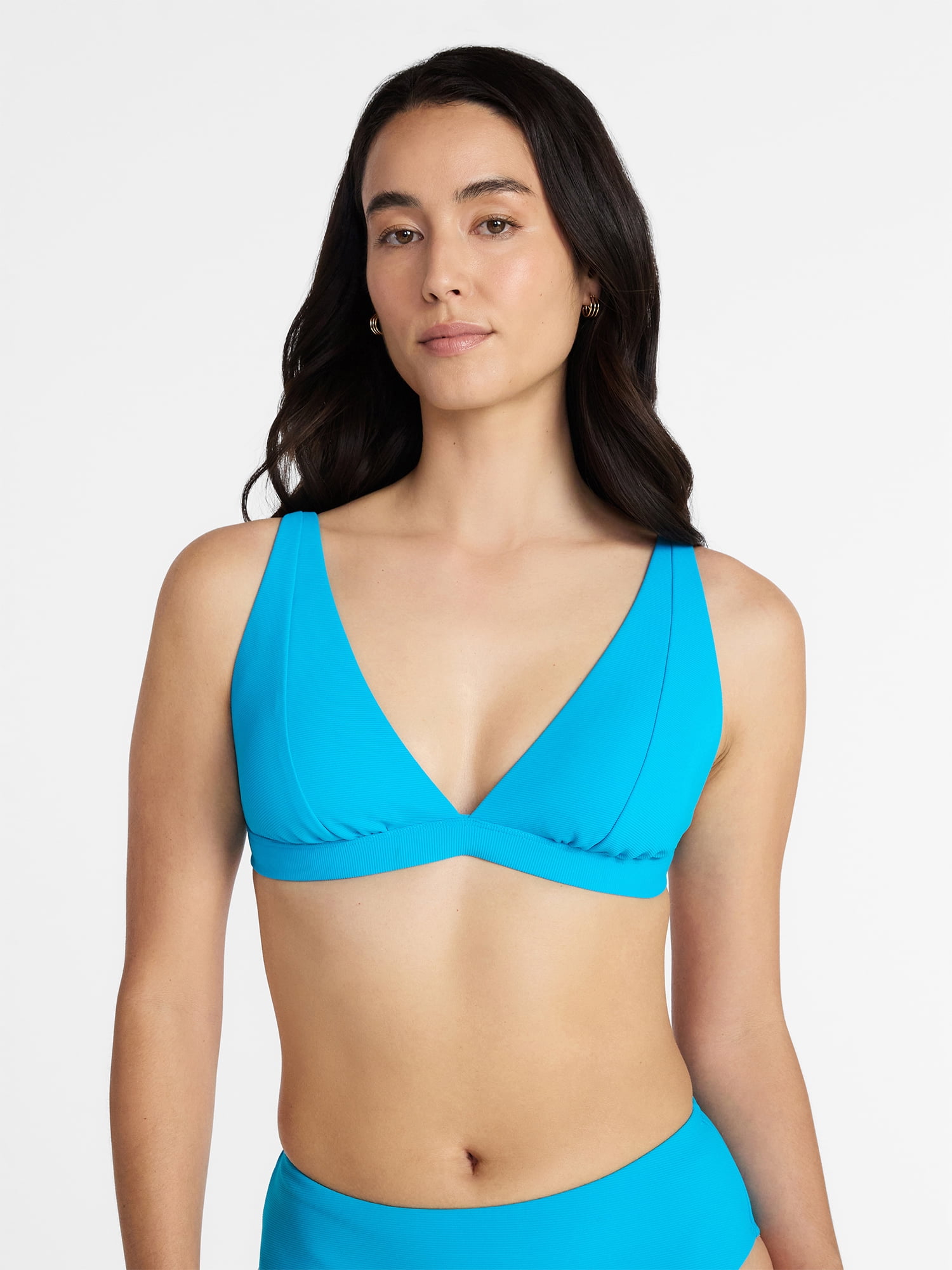 Time and Tru Women's and Women's Plus Ribbed Tall Triangle Bikini Top, Sizes XS-3X