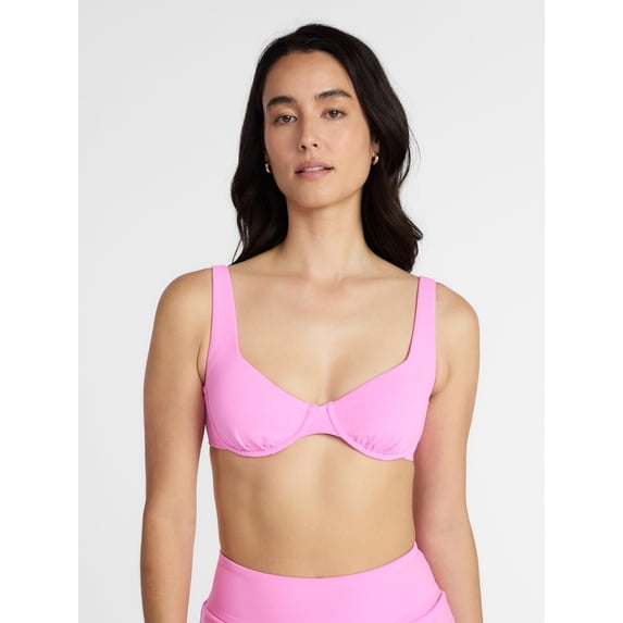 Time and Tru Women's and Women's Plus Ribbed Underwire Bikini Top, Sizes XS-3X