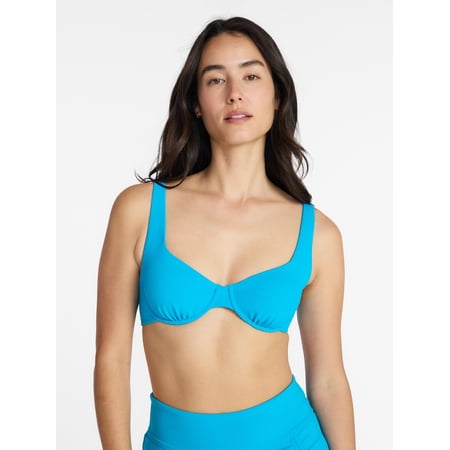 Time and Tru Women's Ribbed Underwire Bikini Top, Sizes XS-3X