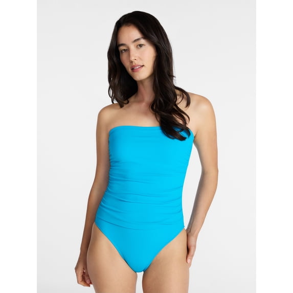 Time and Tru Women's and Women's Plus Ribbed Bandeau One Piece Swimsuit, Sizes XS-3X