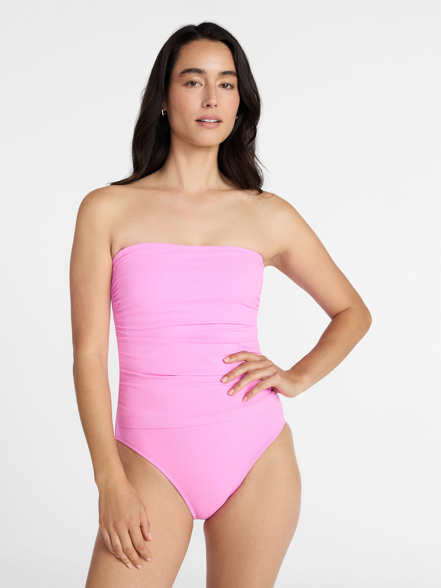 Time and Tru Women's and Women's Plus Ribbed Bandeau One Piece Swimsuit, Sizes XS-3X