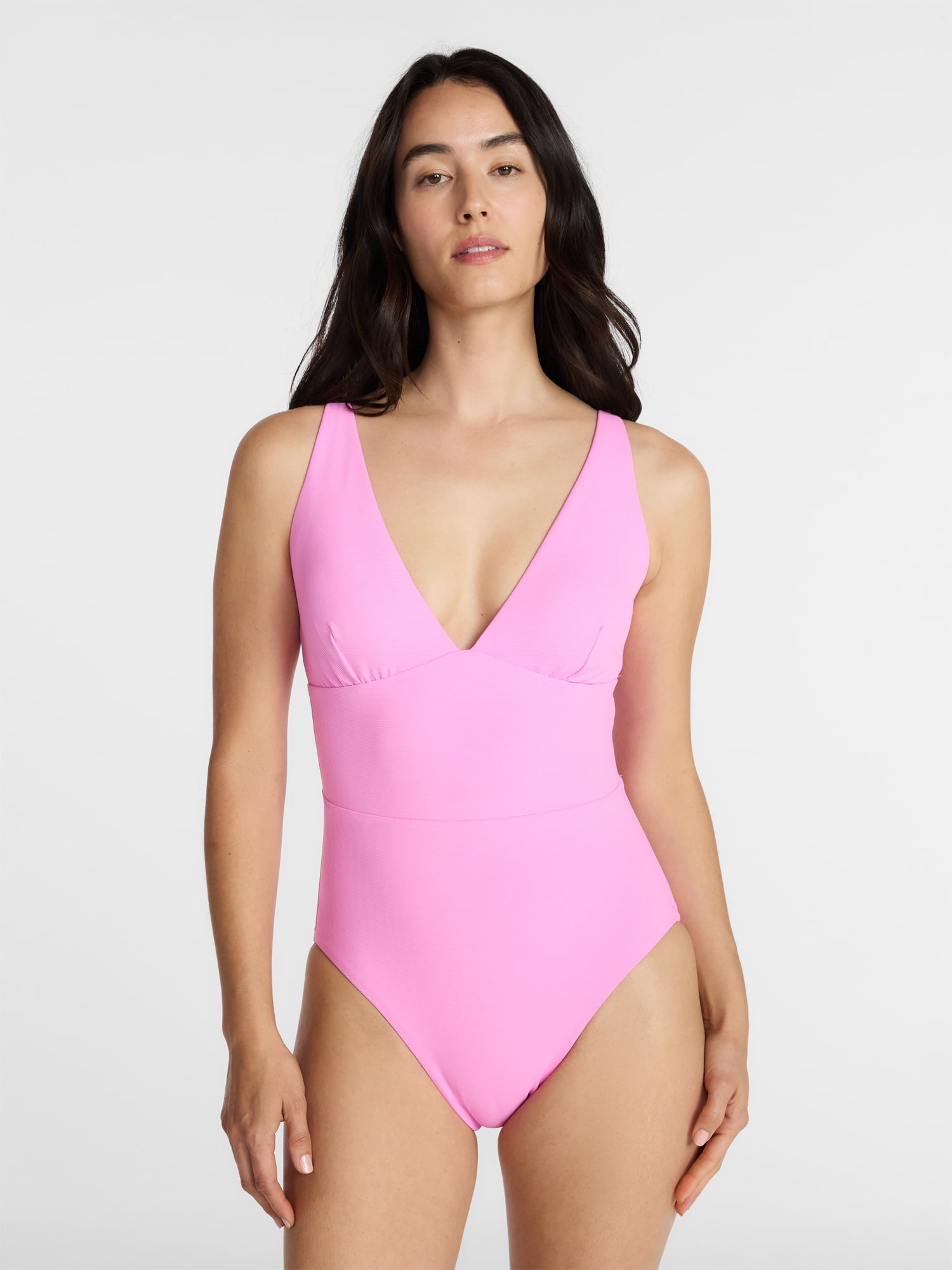 Time and Tru Women's and Women's Plus Ribbed Plunge One Piece Swimsuit, Sizes XS-3X