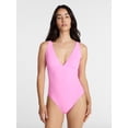 thumbnail image 1 of Time and Tru Women's and Women's Plus Ribbed Plunge One Piece Swimsuit, Sizes XS-3X, 1 of 5