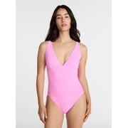 Time and Tru Women's and Women's Plus Ribbed Plunge One Piece Swimsuit, Sizes XS-3X
