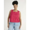 thumbnail image 1 of Time and Tru Women's and Women's Plus Eyelet Leaf Pattern Cotton Tank Top, XS-4X, 1 of 5