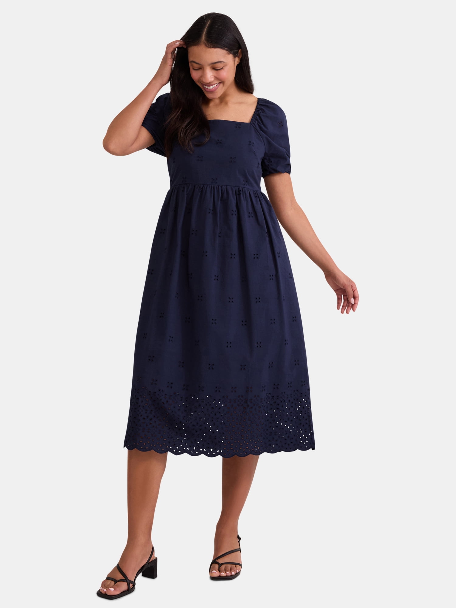 time and tru midi dress Time and Tru Women's Midi T-Shirt Dress with Short Sleeves, 100% Cotton,  Slim Fit