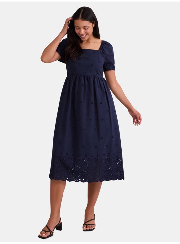Women's and Women's Plus Eyelet Midi Dress, Sizes XS-4X