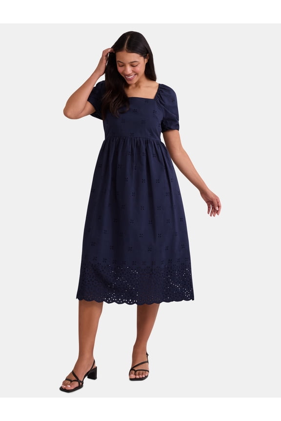 Women's and Women's Plus Eyelet Midi Dress, Sizes XS-4X