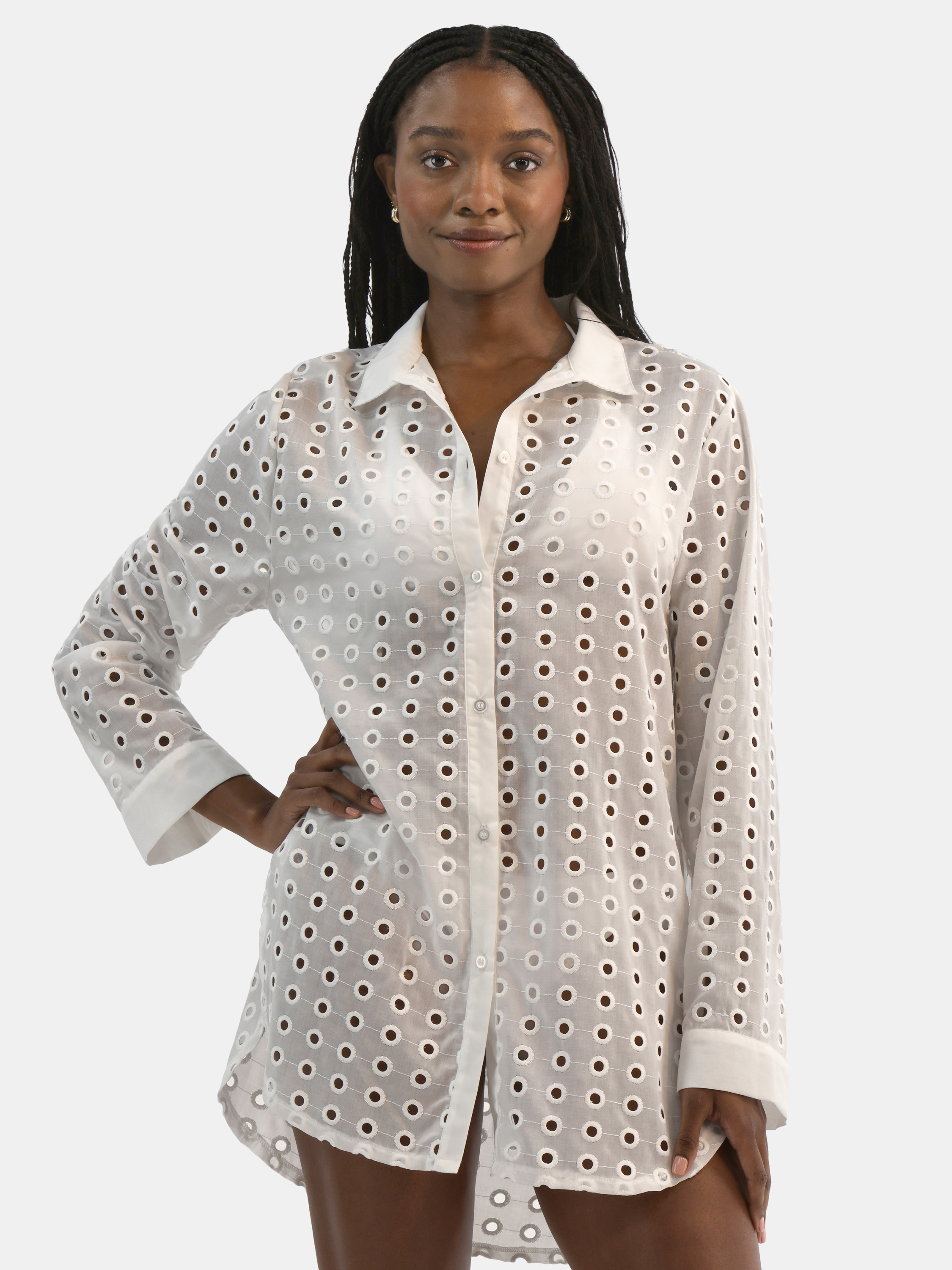 Time and Tru Women's and Women's Plus Eyelet Shirt Dress Coverup, Sizes XS-3X