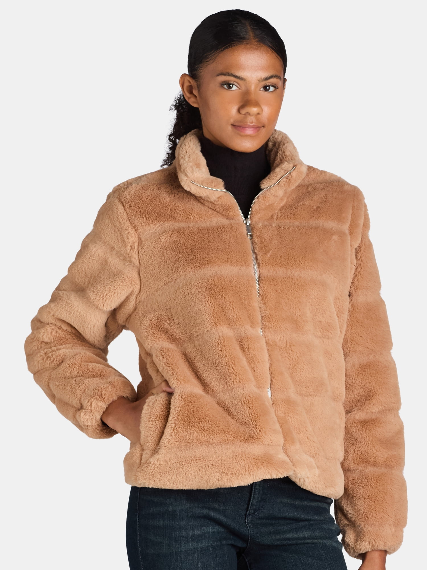 Time and Tru Women's and Women's Plus Faux Fur Channel