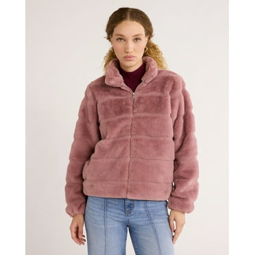 Time and Tru Women's and Women's Plus Faux Fur Channel Jacket, Sizes XS-3X