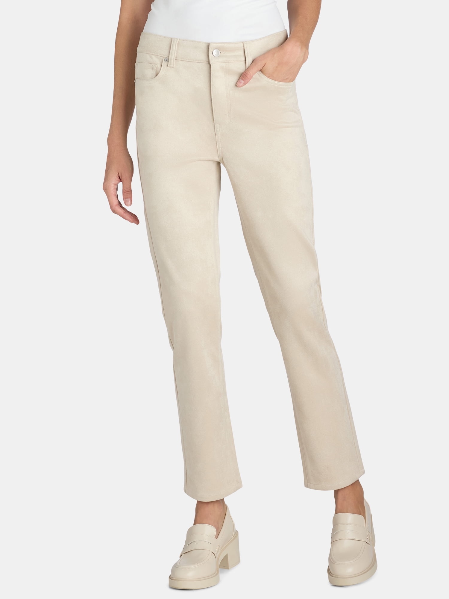 Time and Tru Women's and Women’s Plus Faux Suede Straight Leg Pants, Sizes 2-20