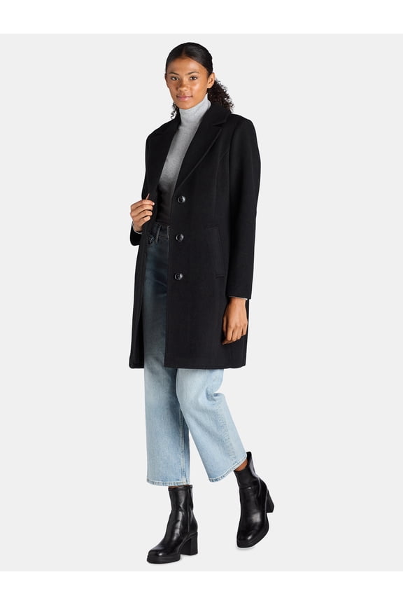 Women's and Women's Plus Faux Wool Boyfriend Coat, Sizes XS-3X
