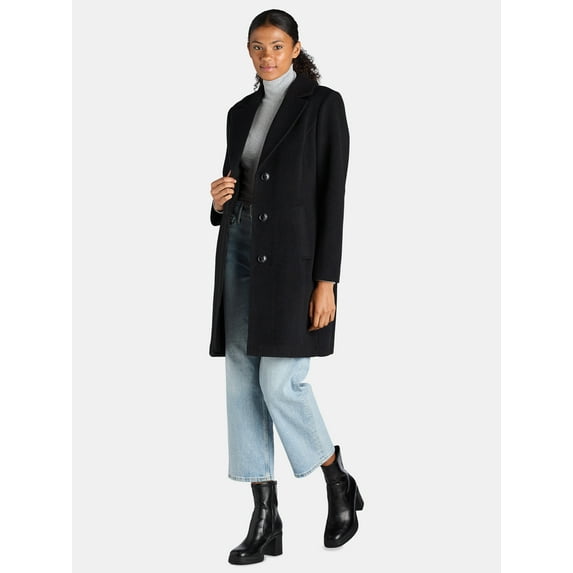 Time and Tru Women's and Women's Plus Faux Wool Boyfriend Coat, Sizes XS-3X