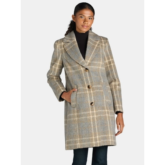 Time and Tru Women's and Women's Plus Faux Wool Boyfriend Coat, Sizes XS-3X