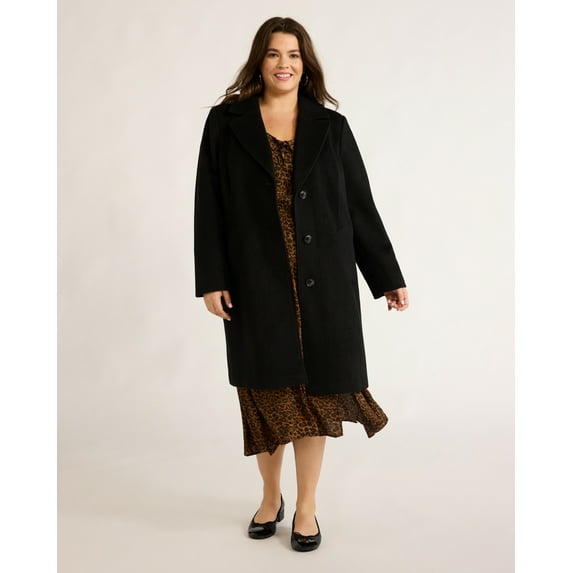 Time and Tru Women's and Women's Plus Faux Wool Boyfriend Coat, Sizes XS-3X