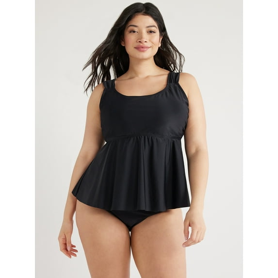 Time and Tru Women's and Women's Plus Flounce Tankini and Swim Bottoms Set, 2-Piece, Sizes S-3X