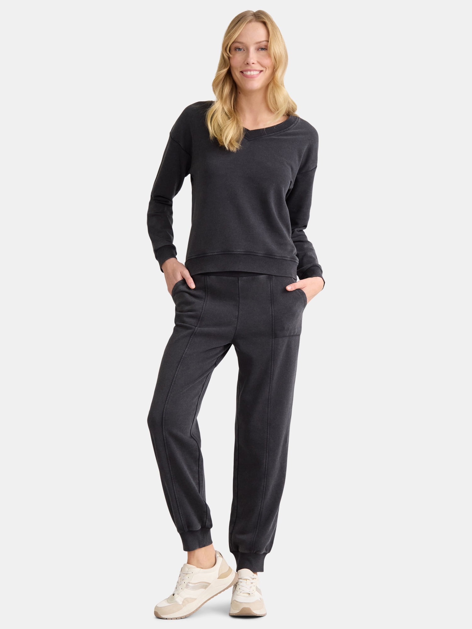 Time and Tru Women's and Women’s Plus French Terry Sweatshirt and Joggers Set, 2-Piece, Sizes XS-4X