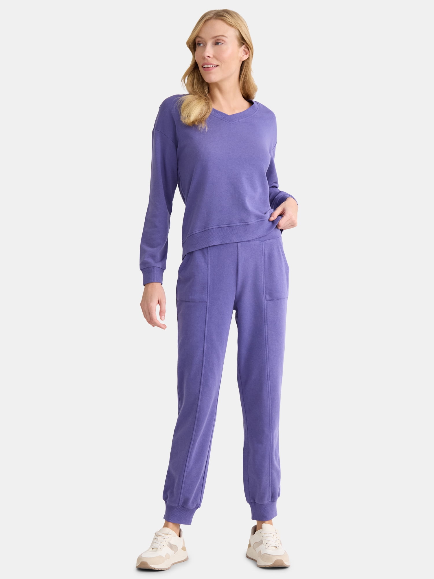 Time and Tru Women's and Women’s Plus French Terry Sweatshirt and Joggers Set, 2-Piece, Sizes XS-4X