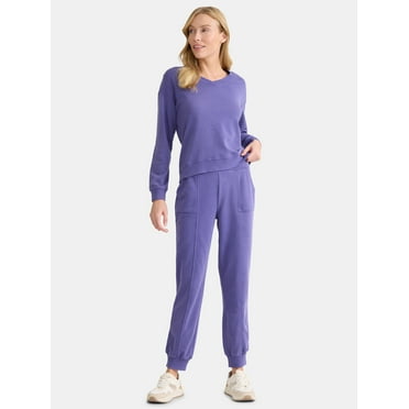 Time and Tru Women's and Women’s Plus French Terry Sweatshirt and Joggers Set, 2-Piece, Sizes XS-4X