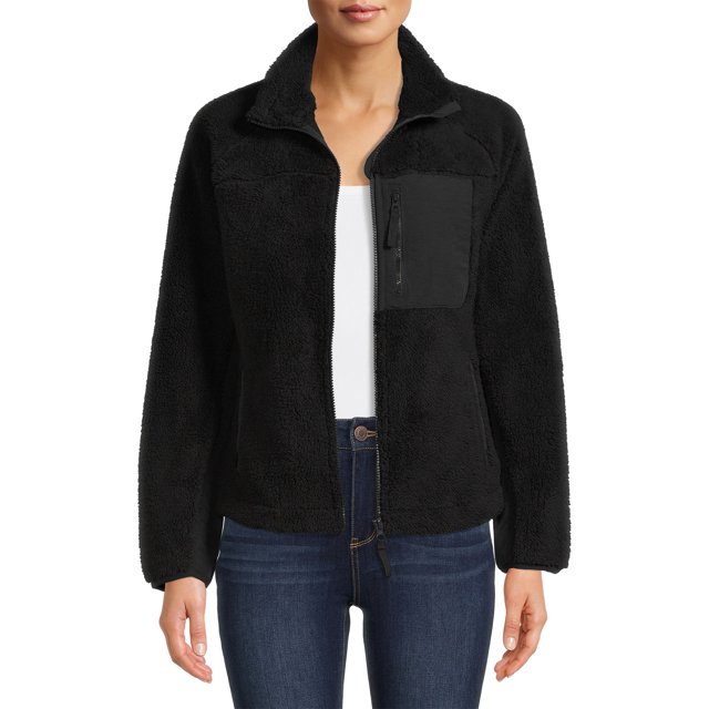 Time and Tru Women's and Women's Plus FullZip Faux Sherpa Jacket