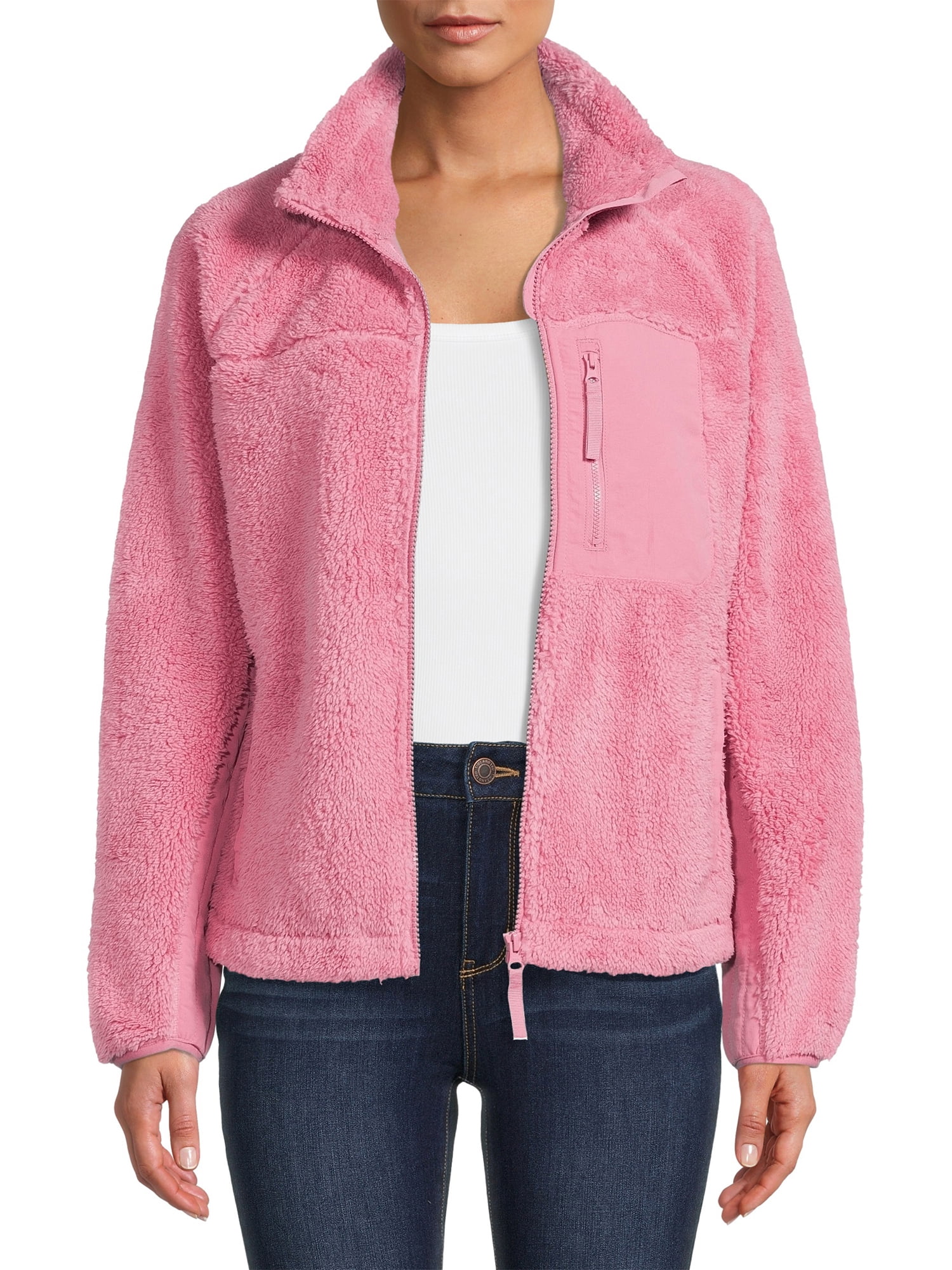 Time and Tru Women's and Women's Plus Full-Zip Faux Sherpa Jacket