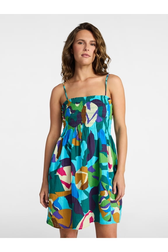 Women's and Women's Plus Smocked Cotton Mini Dress Coverup, Sizes XS-3X