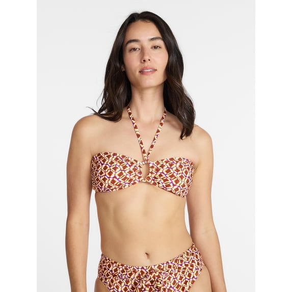 Time and Tru Women's and Women's Plus O Ring Bandeau Bikini Top, Sizes XS-3X