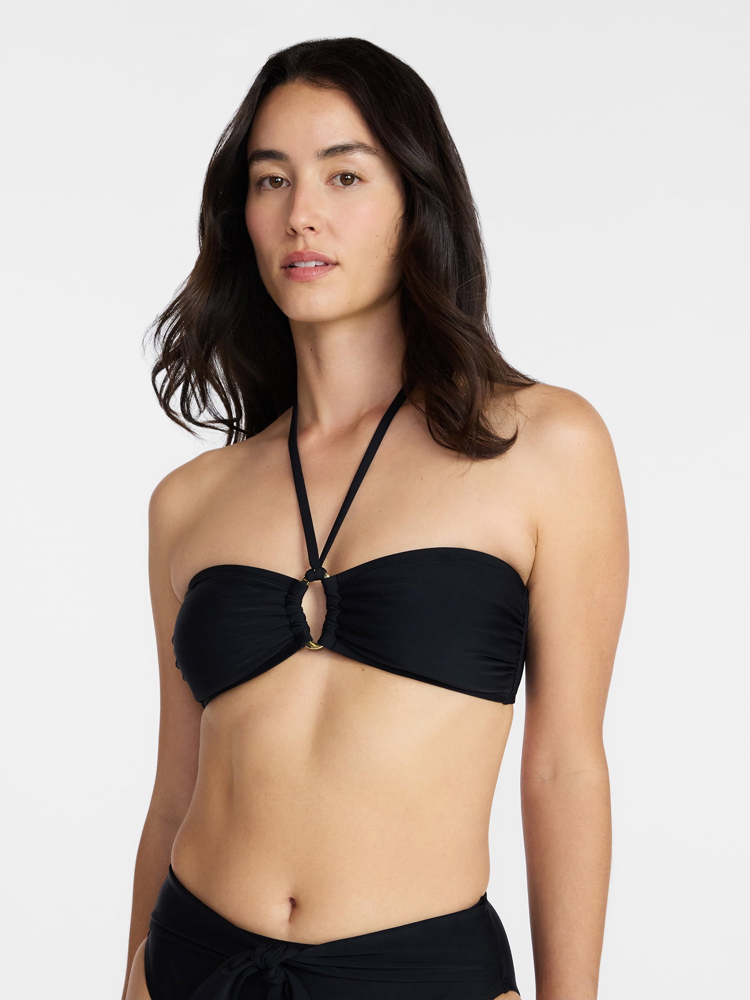 Time and Tru Women's O Ring Halter Bandeau Bikini Top, Sizes XS-3X