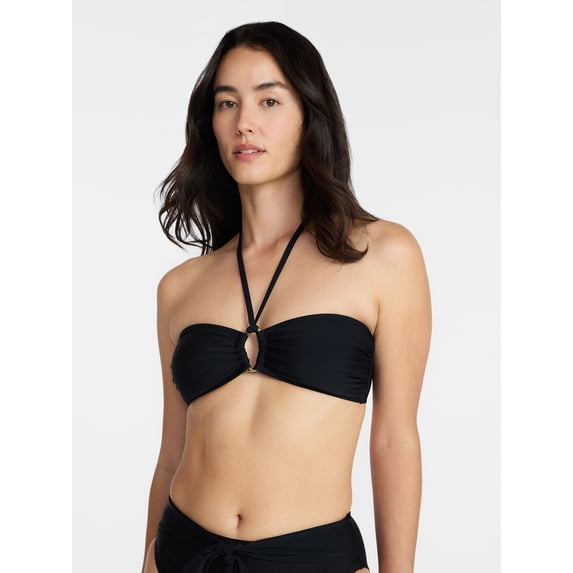 Time and Tru Women's and Women's Plus O Ring Halter Bandeau Bikini Top, Sizes XS-3X