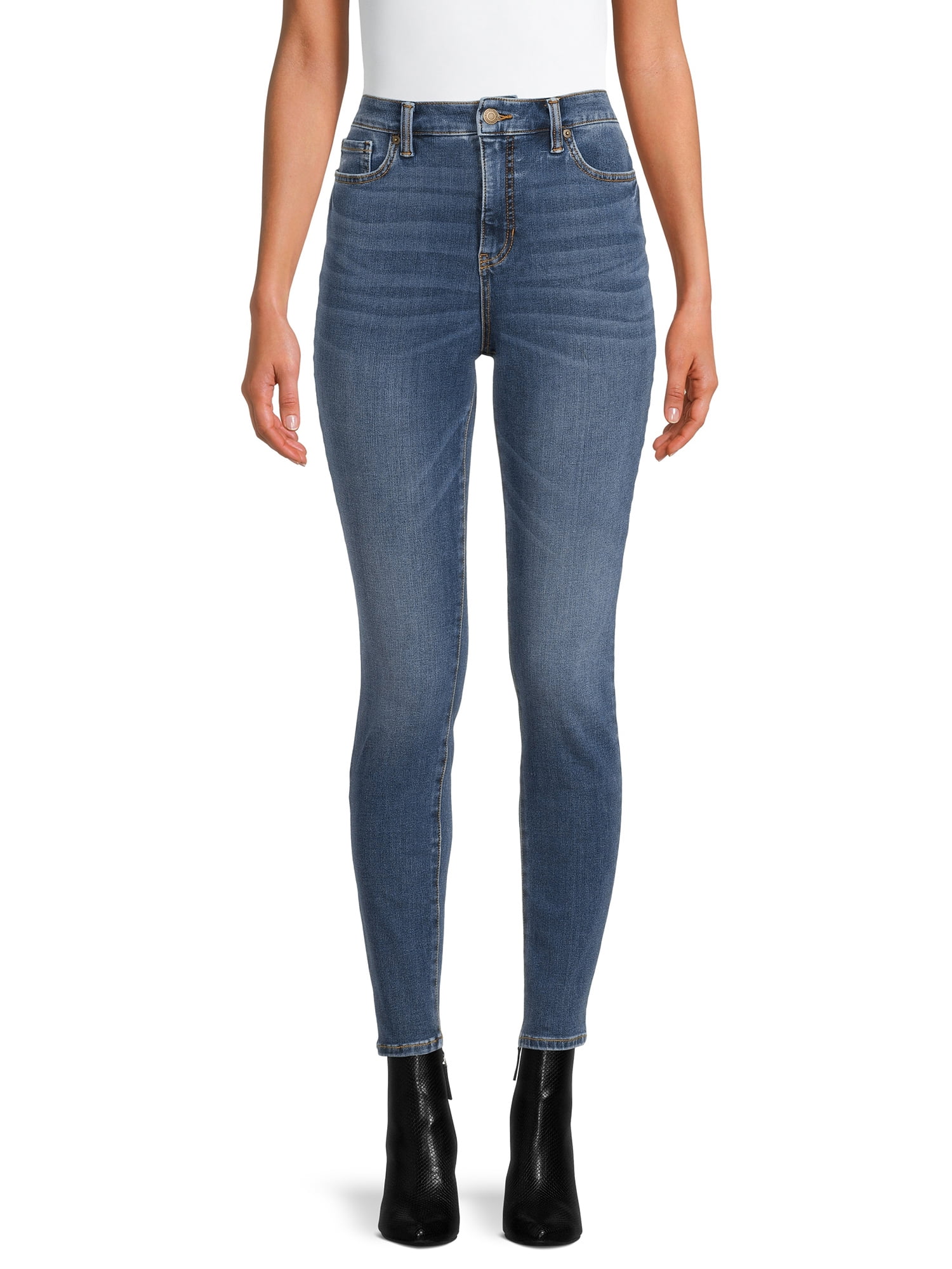 Time and Tru Women's High Rise Curvy Skinny Jeans, Available in Regular and Short Inseams, Sizes 0-22