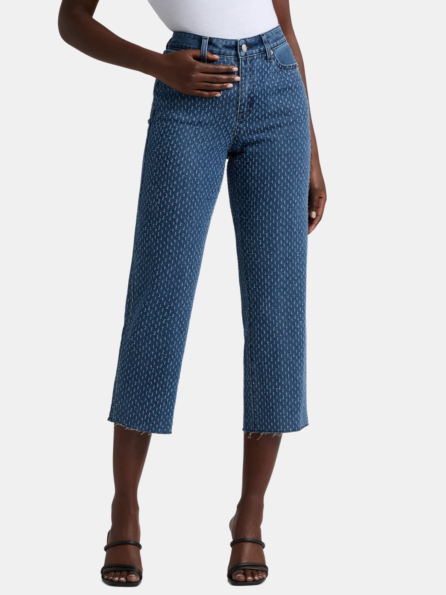 Women's and Women's Plus High-Rise Straight Crop Tweed Jeans, 26" Inseam, Sizes 2-26W