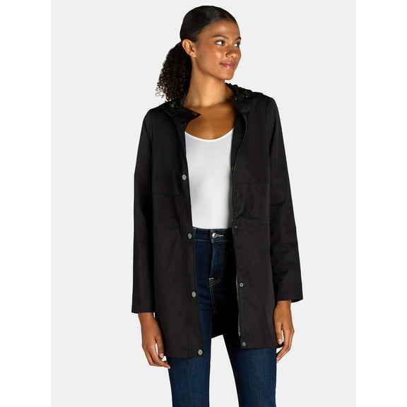 Time and Tru Women's Lightweight Anorak Jacket with Hood, Sizes XS-2X