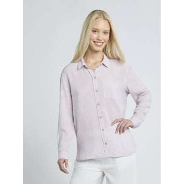 Time and Tru Women's and Women's Plus Linen Blend Oversized Shirt, Sizes XS-4X