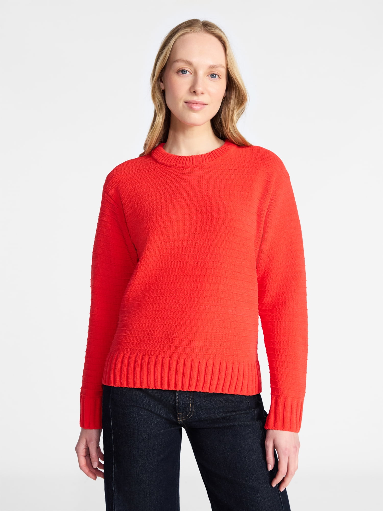 Time and Tru Women's and Women's Plus Long Sleeve Chenille Pullover, Sizes XS-4X
