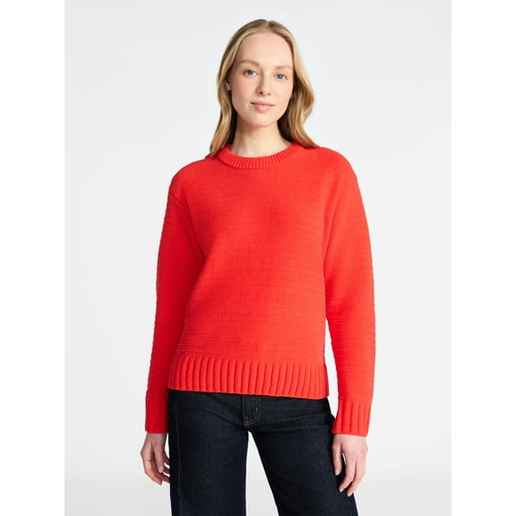 Time and Tru Women's and Women's Plus Long Sleeve Chenille Pullover, Sizes XS-4X