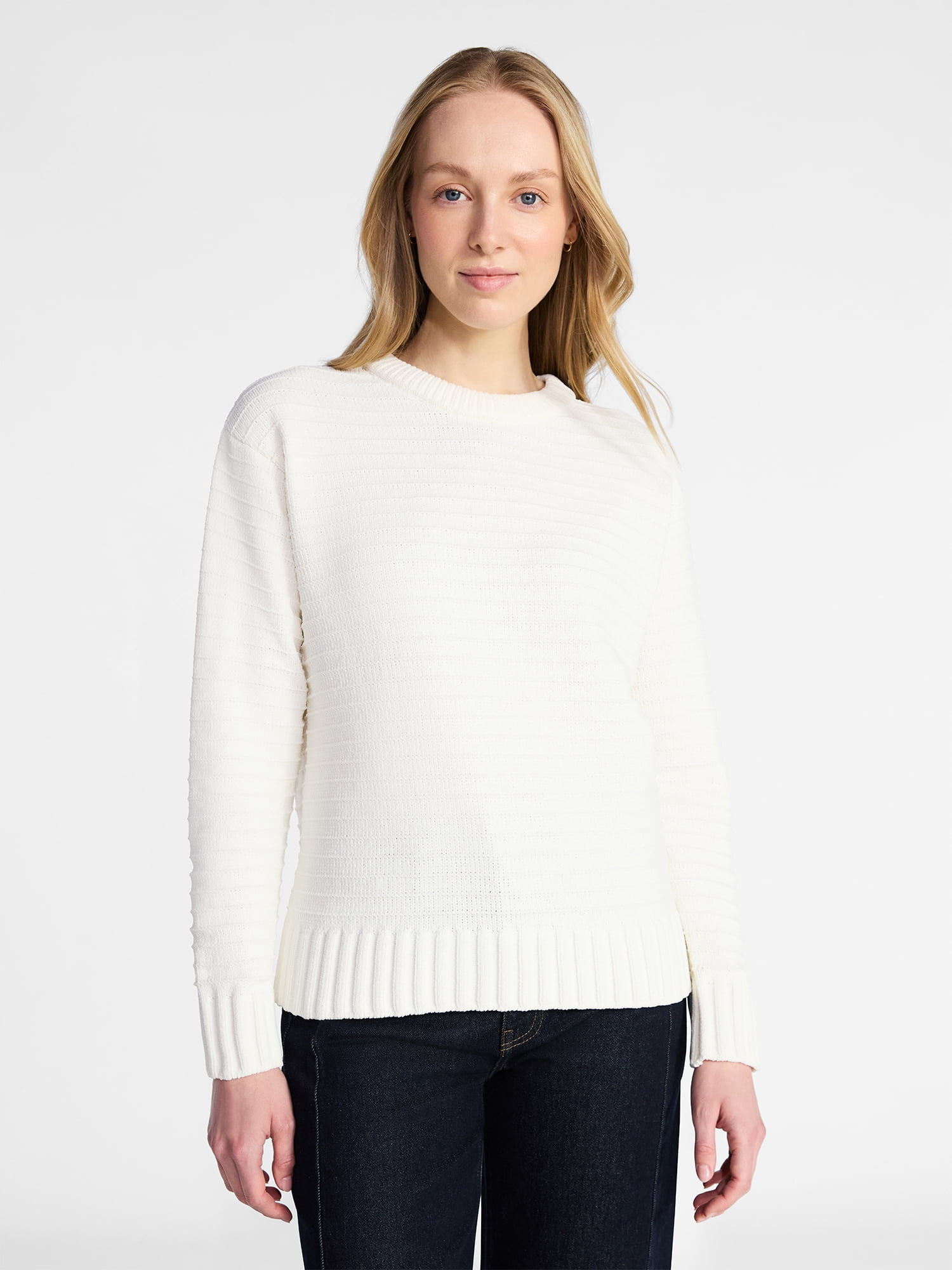 Time and Tru Women's and Women's Plus Long Sleeve Chenille Pullover, Sizes XS-4X