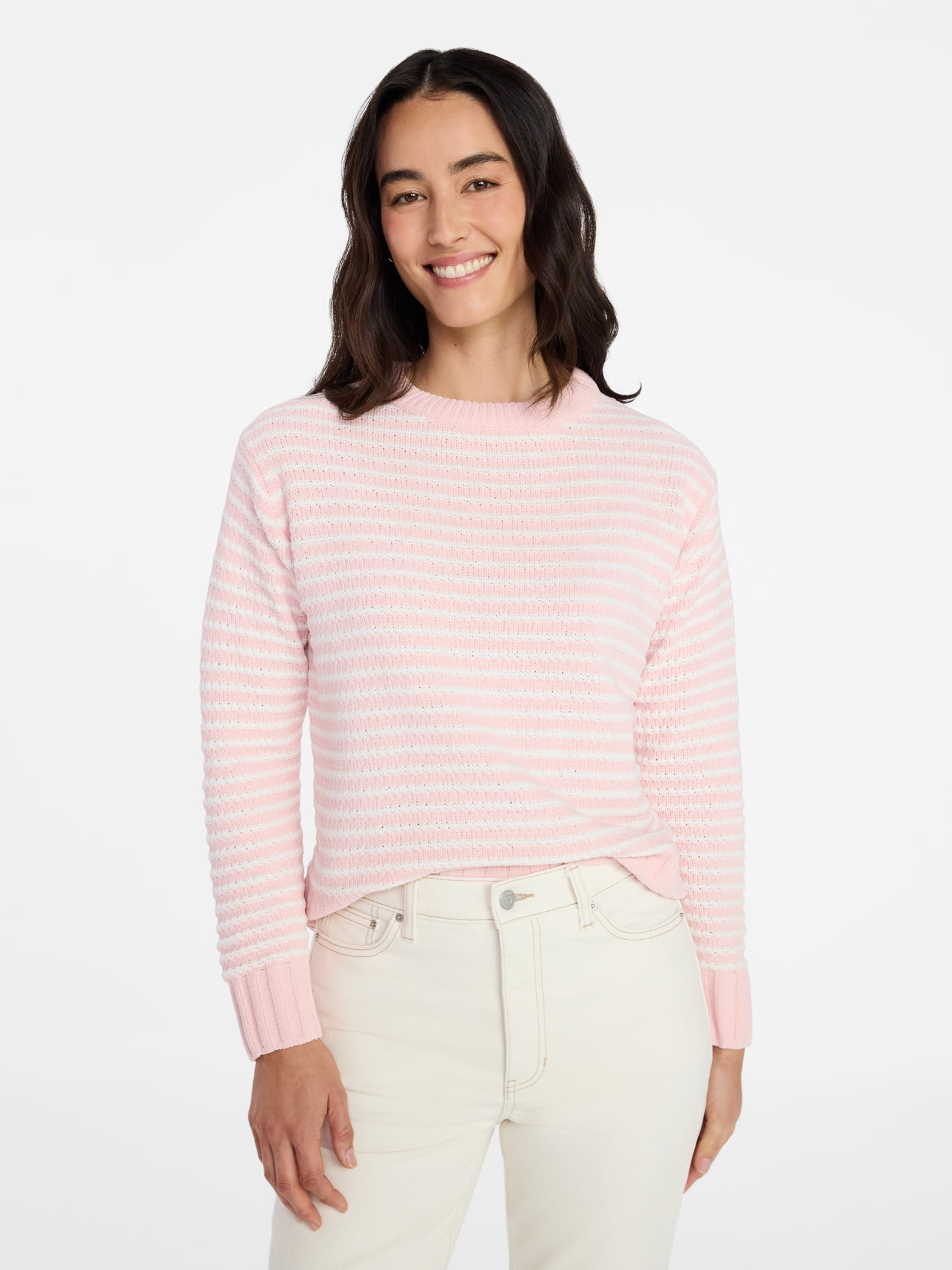 Time and Tru Women's and Women's Plus Long Sleeve Chenille Pullover, Sizes XS-4X