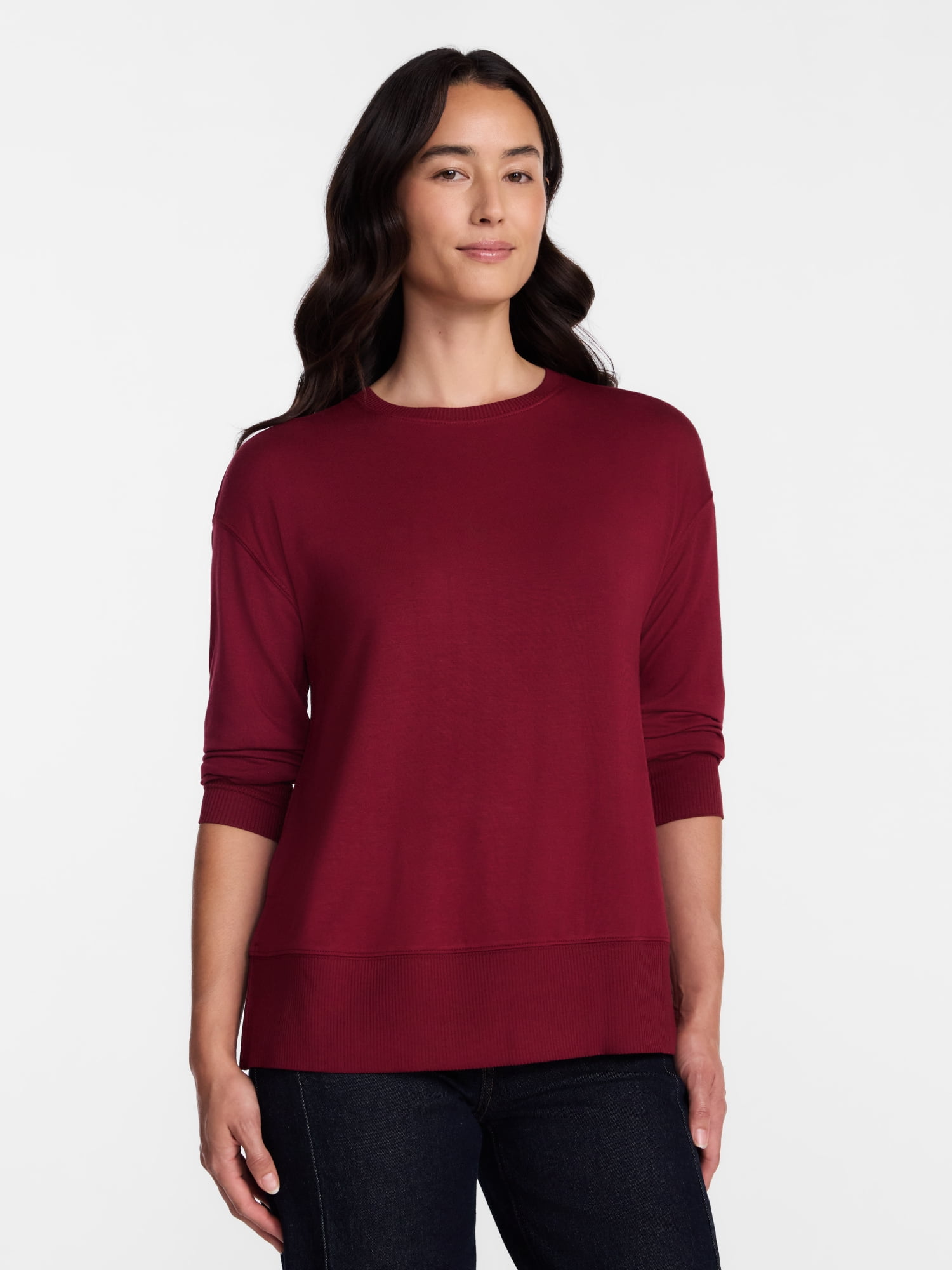 Time and Tru Women's and Women's Plus French Terry Tunic Sweatshirt, Sizes XS-XXXL